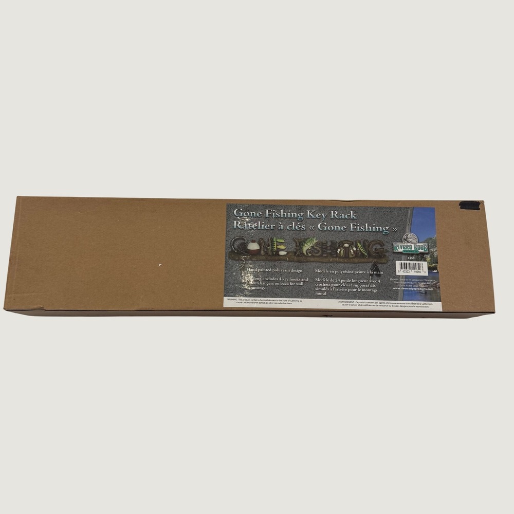 Rivers Edge Gone Fishing Key Rack 24" Polyresin Wall Decor 4 Hooks New Open Box